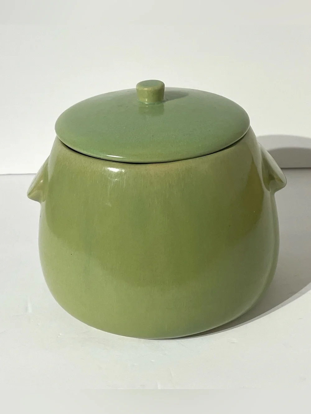 Vintage La Solana Ware Cookie Jar with Lid Bean Pot Style Green MCM 50s